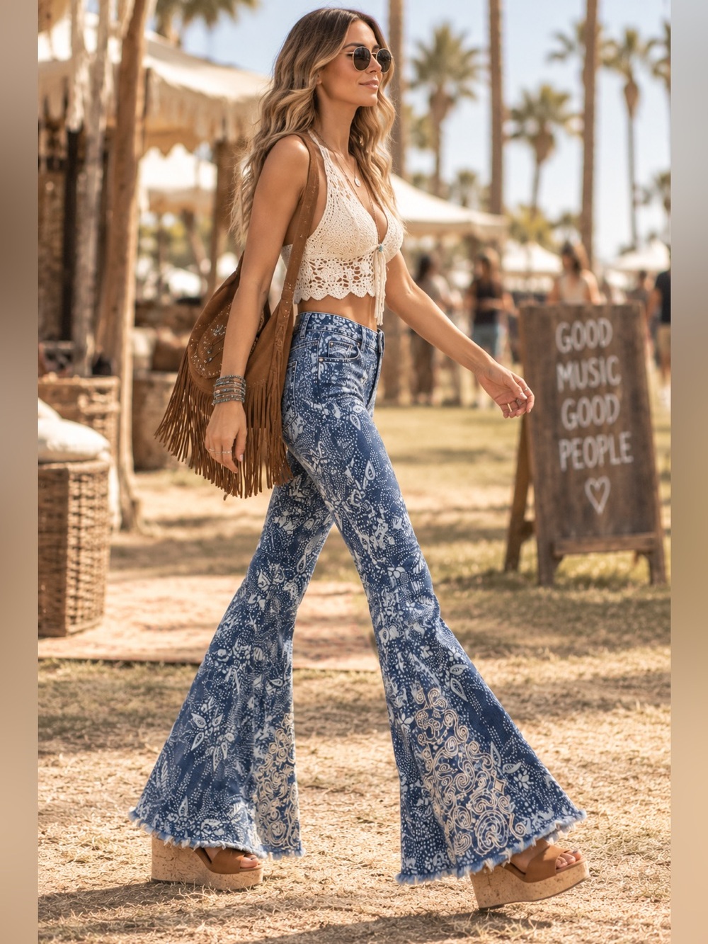 Free People Just Float On Flare Jeans 25 Paisley Embroidered Bell Bottom Boho - Picture 14 of 14